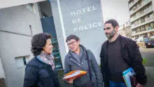 Isabelle Connan, Florence Le Saint et Jean-Marc Thomas à la sortie du commissariat de police de Saint-Brieuc le 9 décembre.