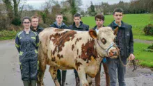 De gauche à droite : Marie Grignoux, élève de BTS production animale, Christian Le Corre, responsable de l’atelier lait du lycée, Louis-Marie Trotel, Erwan Guéguen, Damien Cren et Erwan Le Gall, élèves de BTS.