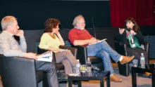 De gauche à droite : Laurent Kerlir, Chambre d'agriculture, Christine Riba, Confédération paysanne, René Louail, Collectif Résistance aux OGM, et Graciela Gasperi, Argentine (Absente sur la photo : Jacqueline Pivato, Brésilienne) ont débattu des problèmes du soja OGM vendredi dernier à Lorient.