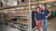 Mireille et Christian Fromont dans la salle de 400 places de veaux inaugurée l’année dernière.