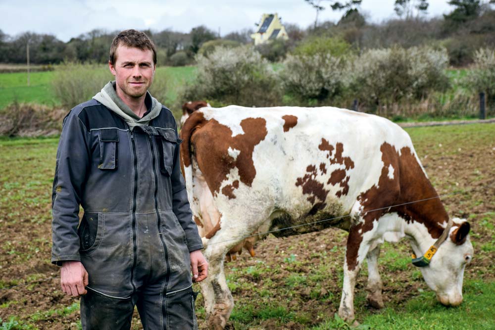 Après avoir travaillé comme salarié au sein d'exploitations et d'entreprises de travaux agricoles, Fabrice Marchadour s'est installé sur une ferme laitière, à Plomodiern. - Illustration Une conversion bio logique et réfléchie