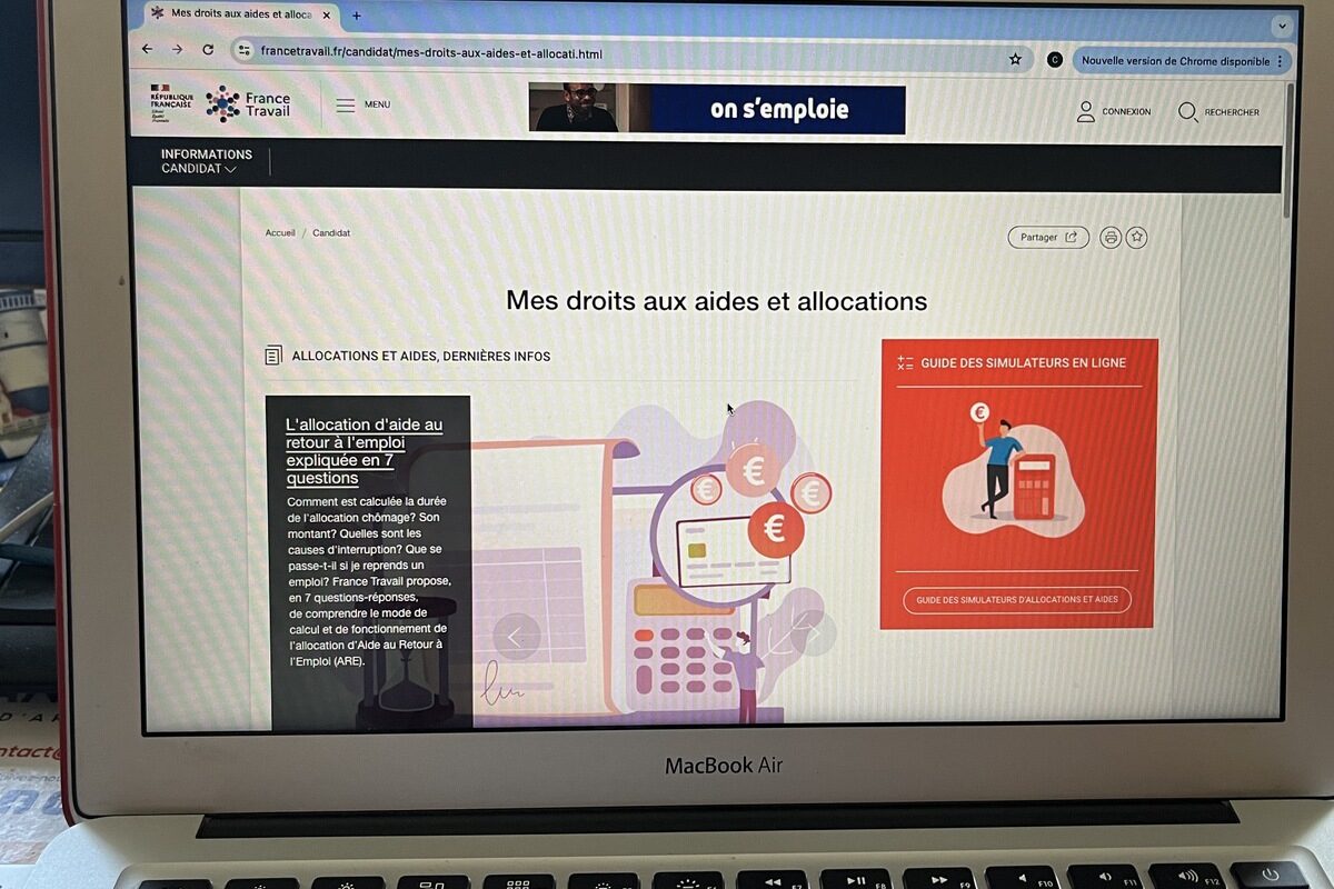 Copie d'écran du site francetravail.fr pour la gestion de l'assurance chomage - Illustration Tour de vis sur l’assurance-chômage