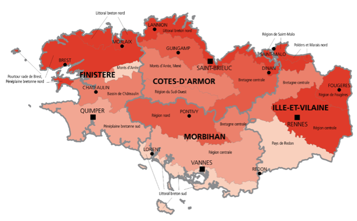 La carte du prix des terres agricoles en Bretagne selon les petites régions - Illustration Un foncier régulé  pour bien installer