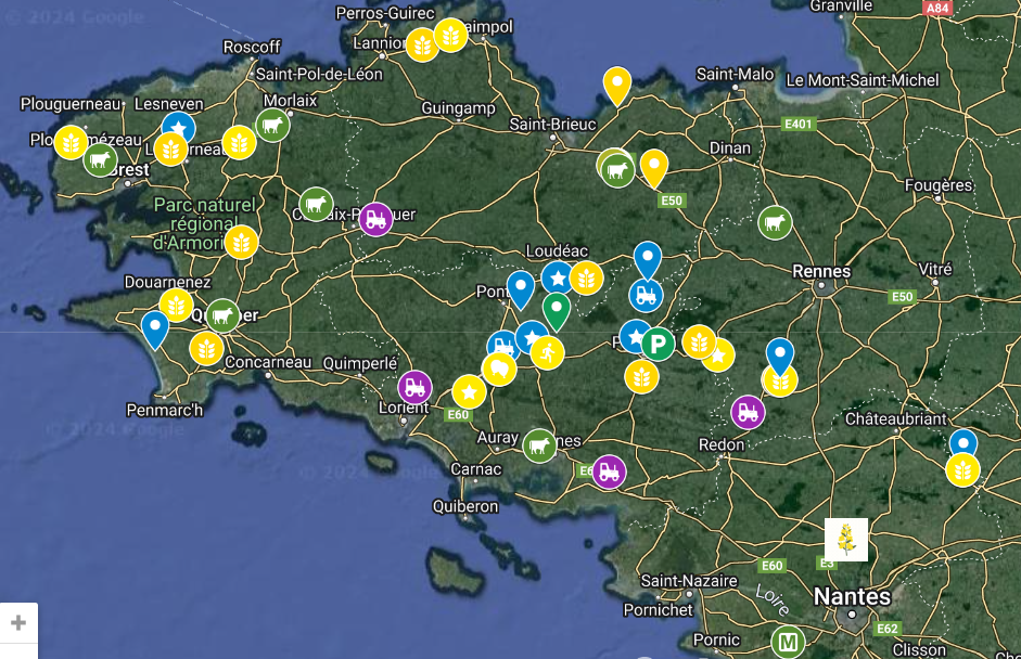 Carte des essais couverts, céréales à paille, colza, dérobées 2023/2024