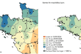 Carte des dates prévisionnelles de récolte du maïs fourrage pour 2024 en Bretagne