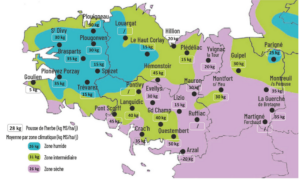 carte de la pousse de l'herbe en Bretagne du 16 au 23 septembre 2024