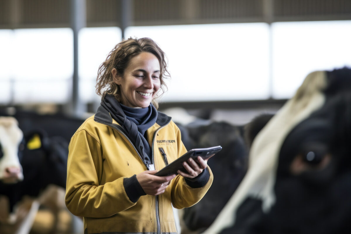 portrait d'une femme à côté de vaches laitières - Illustration Recrutement et fidélisation des salariés