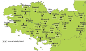 Carte de la pousse de l'herbe en Bretagne du 23 au 30 septembre 2024