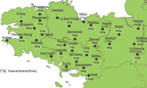 Carte de la pousse de l'herbe en Bretagne du 1er au 8 octobre 2024