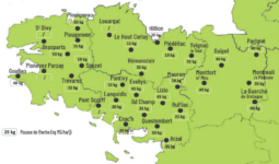 Carte de la pousse de l'herbe en Bretagne du 14 au 23 octobre 2024