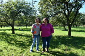 Isabelle Mazery Brugalle et Virginie Thomas sous les pommiers et le soleil