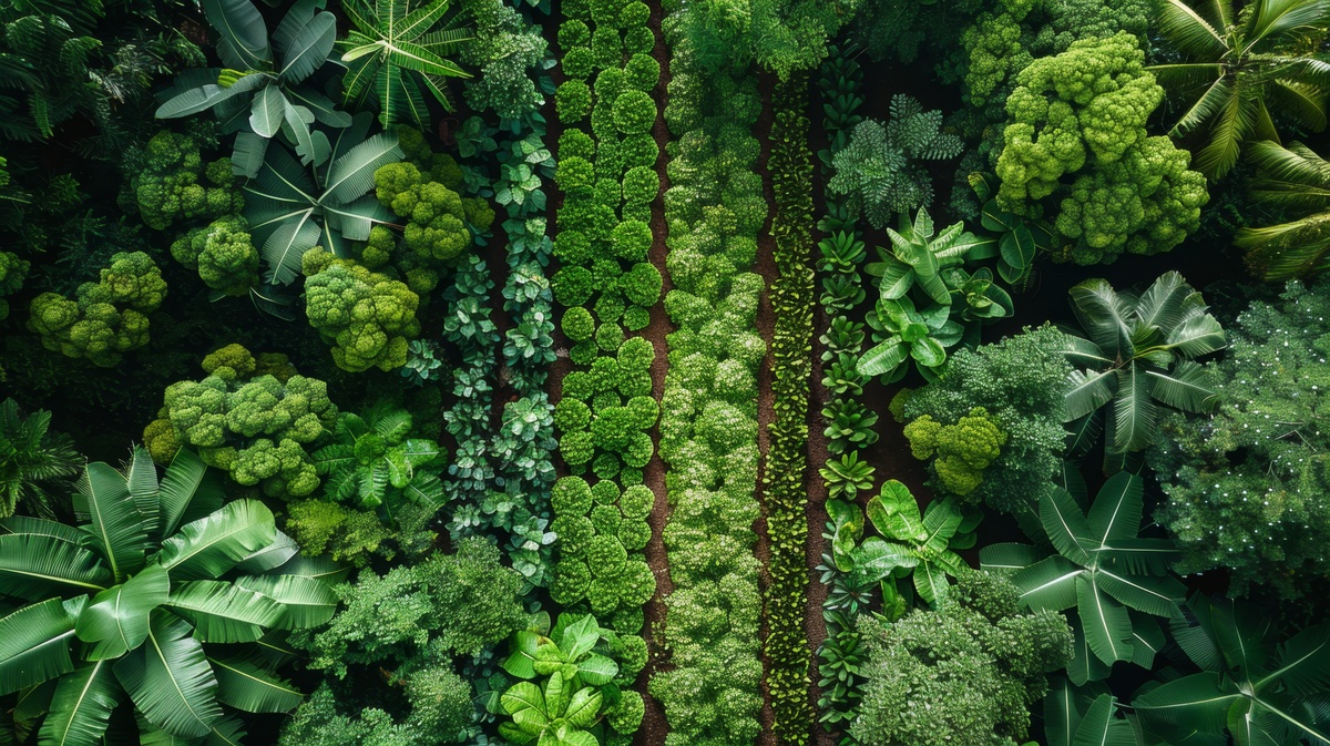 vue aérienne d'une zone de maraîchage diversifié - Illustration « La bio peut nourrir la planète »