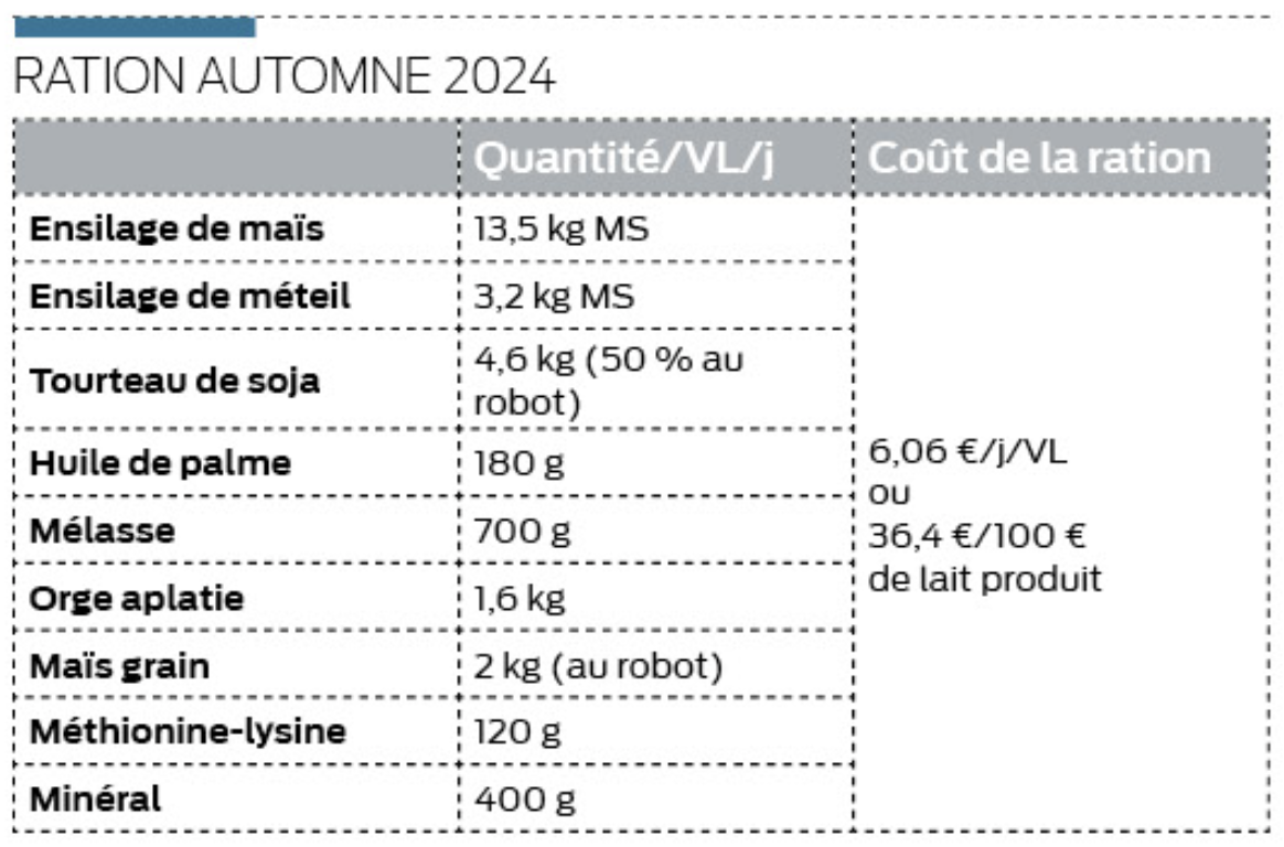 Tableau de ration d'une vache pour l''automne 2024