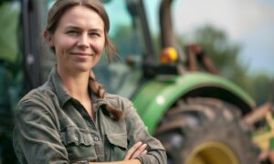 femme devant un tracteur