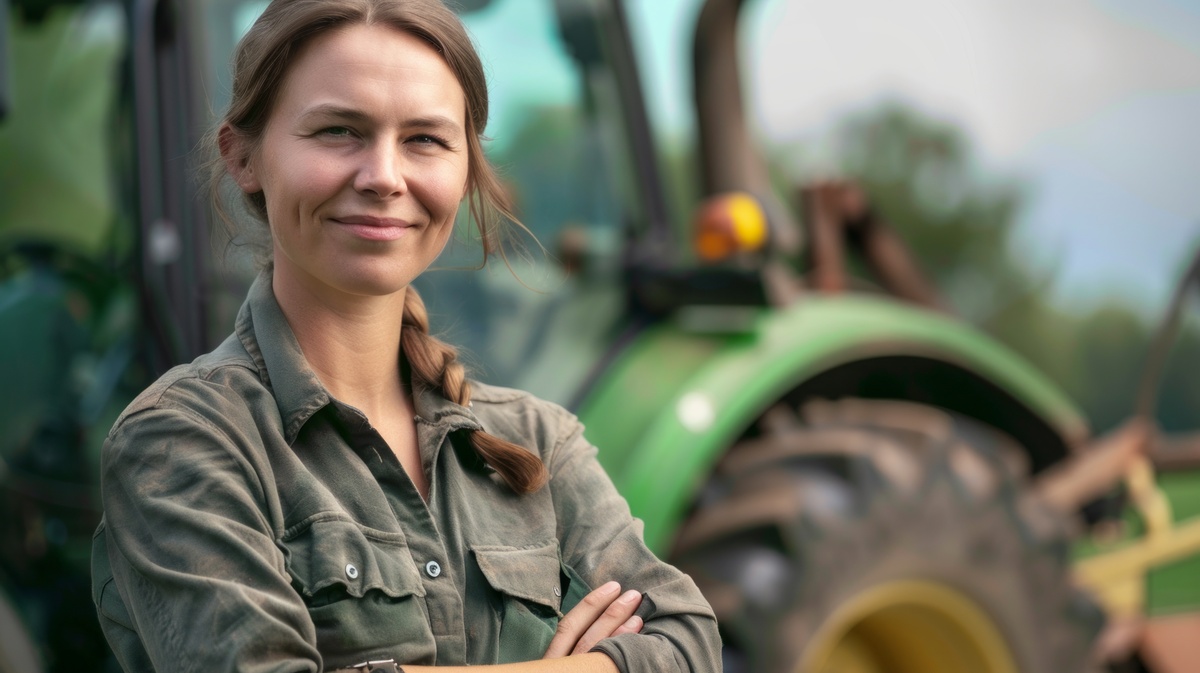 femme devant un tracteur - Illustration Trouver sa place en travaillant en couple