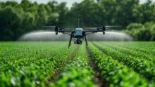 drone épandant des pesticides sur une culture