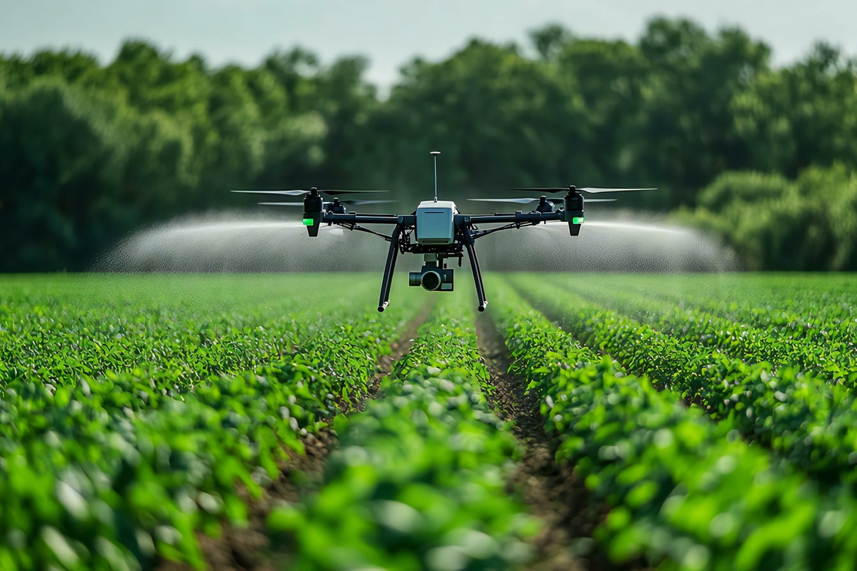 drone épandant des pesticides sur une culture - Illustration La PPL épandage  par drone laissée  en suspens