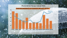 Graphique de la pluviométrie 2024 en Bretagne mois par mois