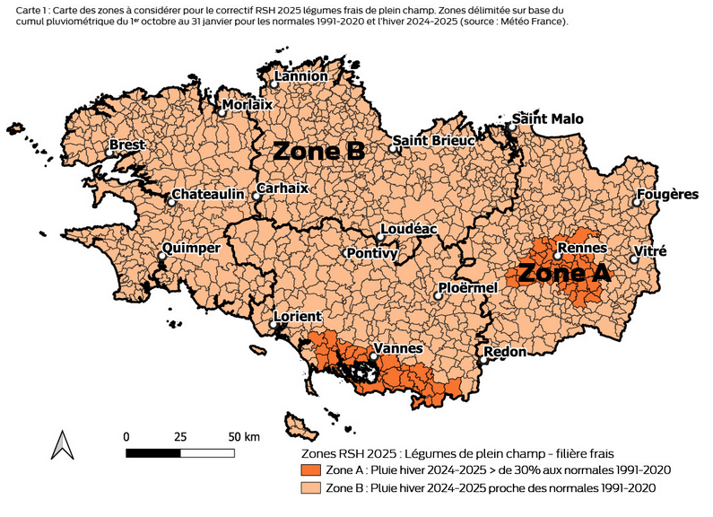 Carte des zones à considérer pour le correctif RSH 2025