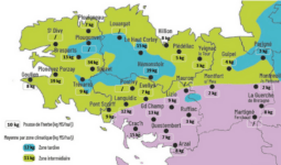 carte de la pousse de l'herbe en Bretagne du 25 février au 3 mars 2025