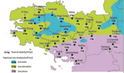 carte de la pousse de l'herbe en Bretagne du 4 au 10 mars 2025